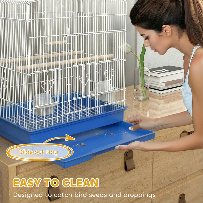 PawHut Large Metal Bird Cage with Perches, Food Bowls, Swing, for Budgies, Parakeets, Blue