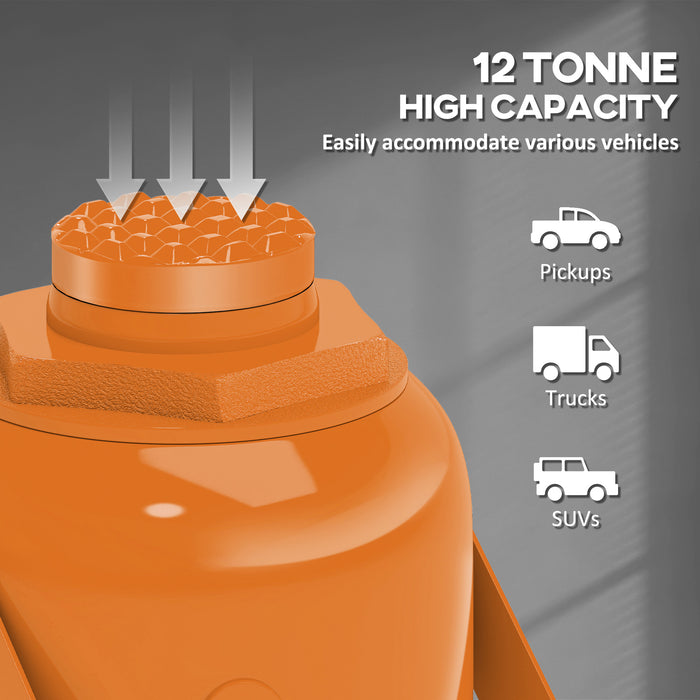 HOMCOM 12 Tonne Hydraulic Bottle Jack with 19-37 cm Lifting Range, Heavy Duty Portable Compact Car Jack Lift with Saddle and 3 Section Handle for Pickup, Truck, Auto Repair Maintenance, Orange