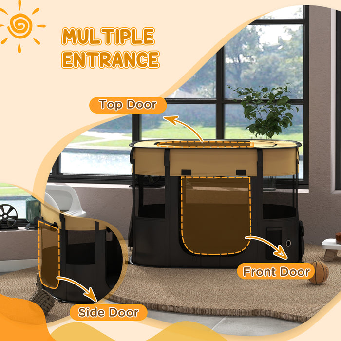 Portable Folding Dog Playpen with Carry Bag - Indoor/Outdoor Pet Enclosure, Bright Yellow - Convenient Space for Pets to Play and Rest