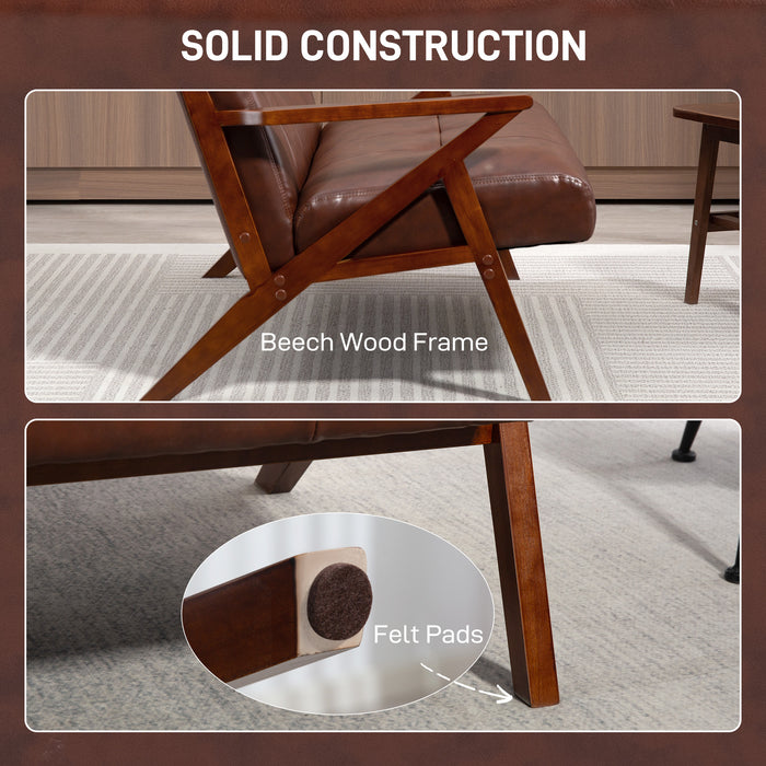 HOMCOM Compact 2 Seater Sofa, Vintage Tufted Loveseat Sofa with Solid Wood Legs, PU Leather Small Couch Settee for Living Room, Bedroom, Home Office, 133 x 81 x 785 cm, Brown