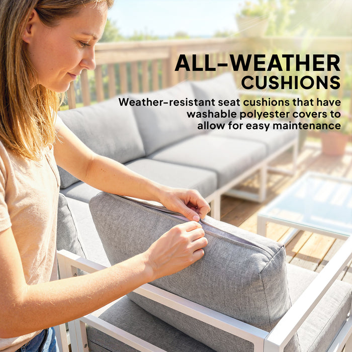 Outsunny 5 Seater Aluminium Garden Furniture Set, Garden Sofa Set with Thick Cushions, Light Grey
