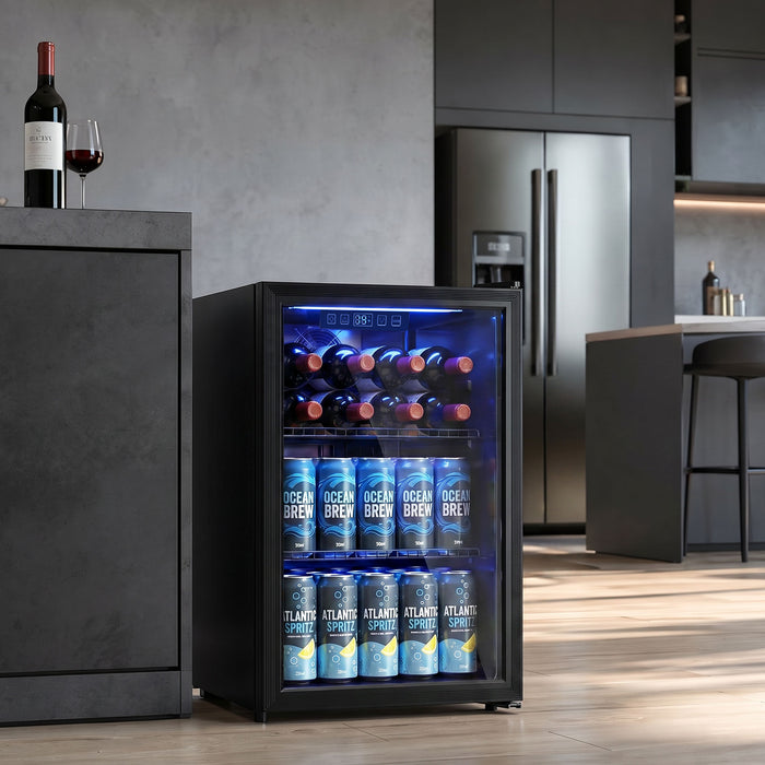 HOMCOM 70L Drinks Fridge, 70 Can Under Counter Freestanding Beer Fridge with LED Light
