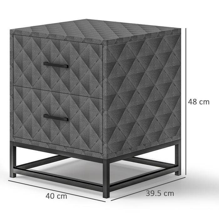 HOMCOM Bedside Tables Set of 2, Modern Bedside Table Nightstand with 2 Drawers, Bedside Cabinet Sofa Side Table with Storage, Steel Legs for Bedroom, Living Room, Grey