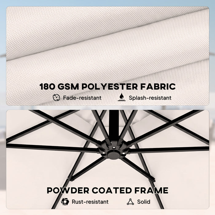 Outsunny 3 m Garden Cantilever Parasol with Cover, Round Overhanging Umbrella with 360° Rotation, Tilt, Cream White