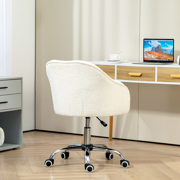 HOMCOM Computer Desk Chair, Fluffy Fabric Swivel Office Chair, Makeup Vanity Chair with Height Adjustable, Wheels, for Home Study Bedroom, Cream White | Aosom UK
