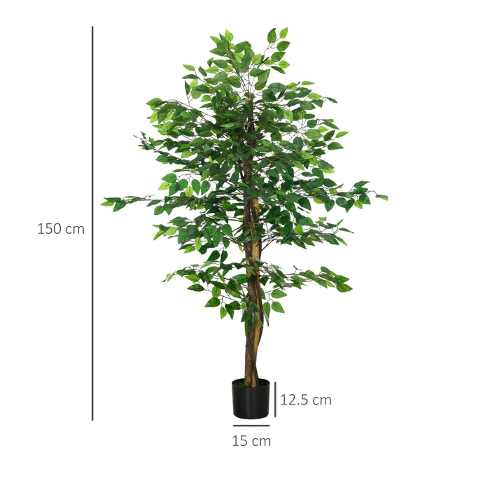HOMCOM 150cm Artificial Tree, Indoor Outdoor Fake Ficus with Pot for Home Office Living Room Decor