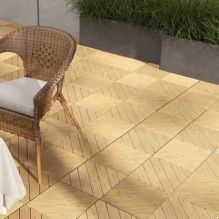 27 Pcs Interlocking Wooden Deck Tiles - 30x30cm, Non-Slip, Weather-Resistant Outdoor Flooring - Ideal for Patio, Balcony, Terrace, Around Hot Tubs