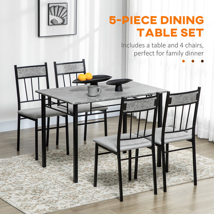 Modern Marble Effect Dining Set - 5-Piece Table and Padded Chairs with Metal Frame - Ideal for Contemporary Home Dining Room