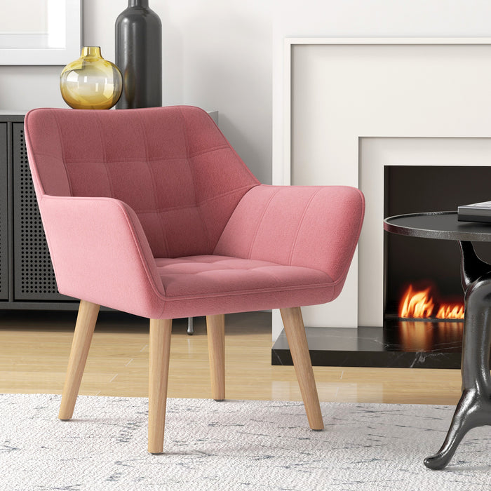 HOMCOM Accent Chair, Arm Chair with Wide Arms, Slanted Back, Thick Padding and Rubber Wooden Legs for Living Room, Pink | Aosom UK