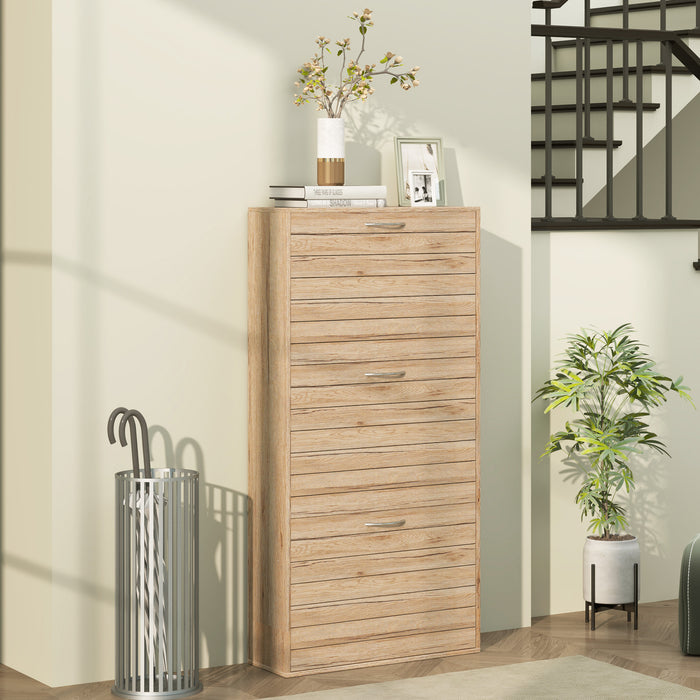HOMCOM 12-Shoe Flip Drawer Storage Cabinet - Brown Wood-Effect