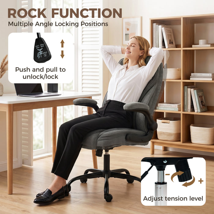 HOMCOM Office Chair, Ergonomic Desk Chair with Flip-up Armrest, Pocket Springs, Swivel Wheels, Adjustable Height, Dark Grey