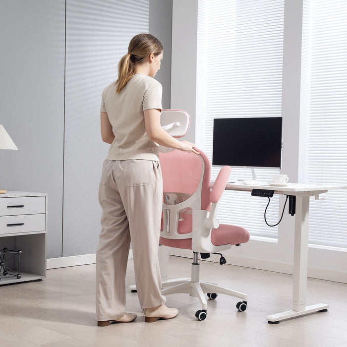 Vinsetto Multi-Adjustable Office Chair, with Lumbar Support, Headrest and Mesh Back - Pink