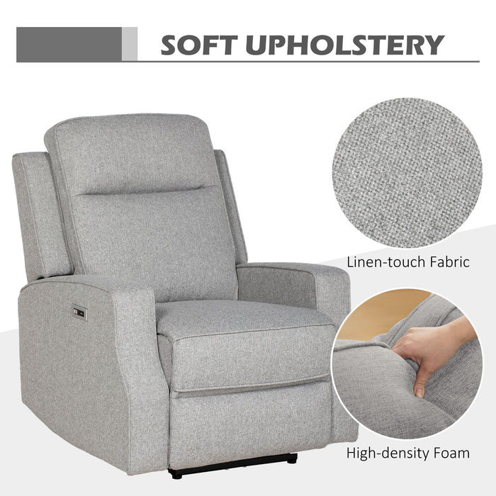 Electric Recliner Armchair with Adjustable Leg Rest and USB Port - Comfortable Upholstered Chair for Living Room - Ideal for Relaxation and Convenience