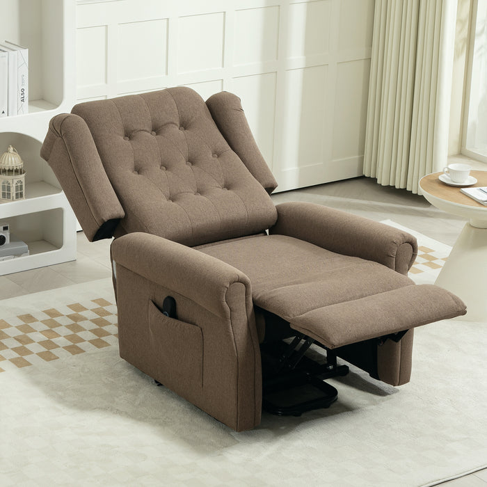 HOMCOM Power Lift Recliner Chair, Wingback Button Tufted Electric Lift Chair for Elderly, Fabric Riser and Reclining Armchair with Remote Control, Side Pockets, for Living Room, Dark Brown