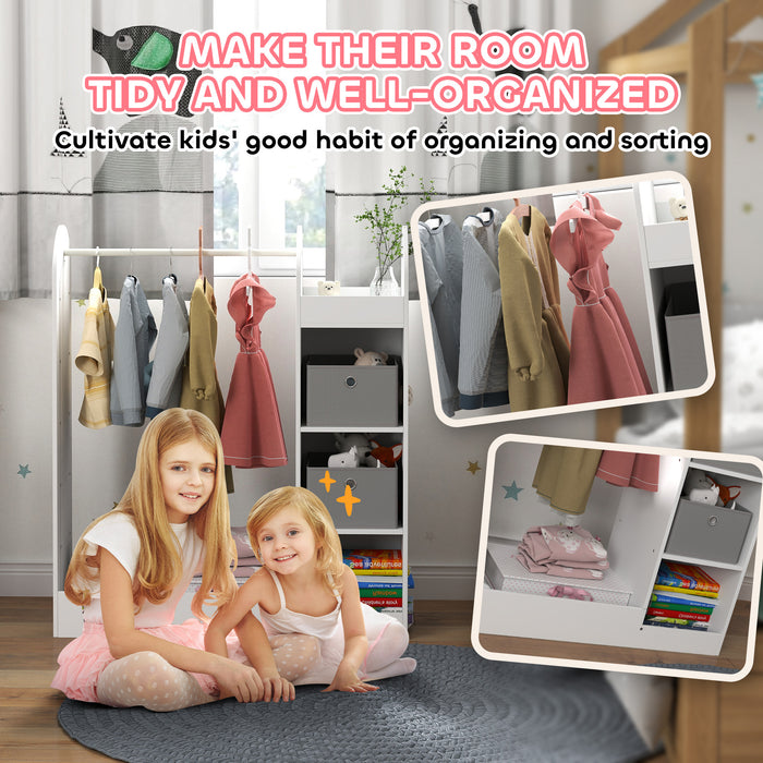 AIYAPLAY Kids Clothes Rail with Storage Shelf, Boxes, Mirror for Bedroom, Nursery, White
