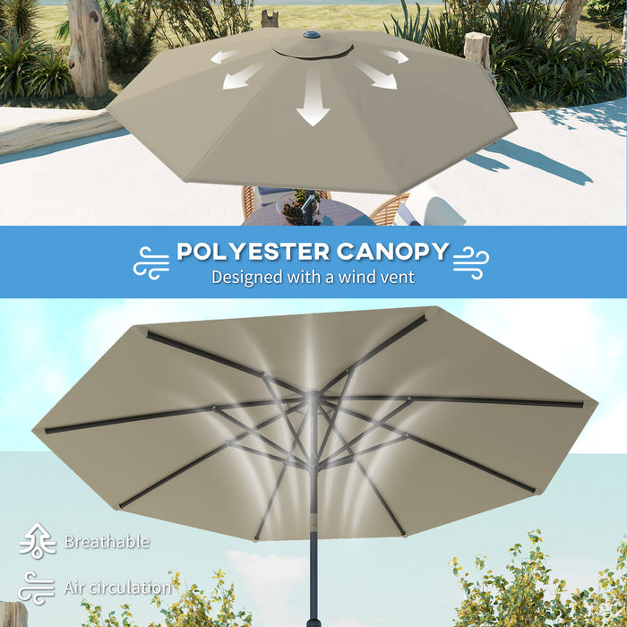 Outsunny 2.7M Garden Parasol Umbrella with Tilt and Crank, Outdoor Sun Parasol Sunshade Shelter with Aluminium Frame, Light Grey