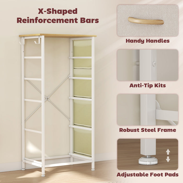 HOMCOM Chest of Five Fabric Drawers - Beige