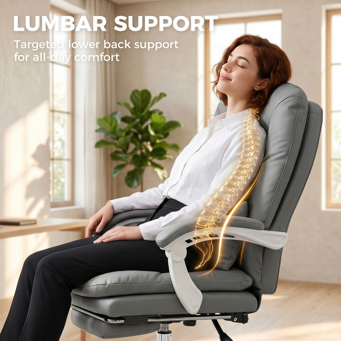 HOMCOM Ergonomic Executive Office Chair, Velvet Reclining Desk Chair with Lumbar Support, Footrest, Plush Thick Cushion, Grey