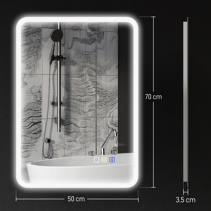 HOMCOM 50 x 70 cm Backlit Illuminated Bathroom Mirror with LED Lights and Bluetooth - Silver Tone