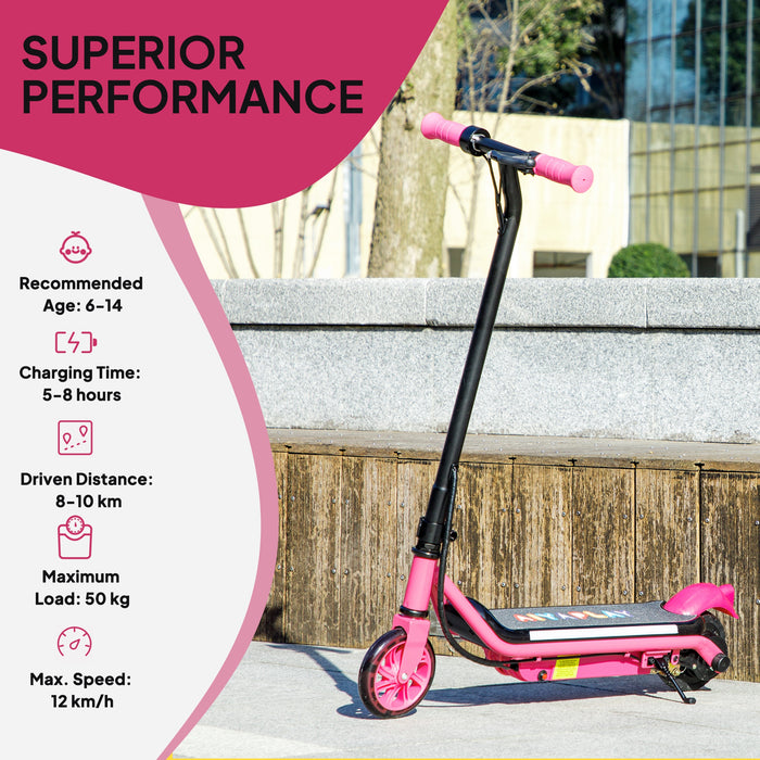 AIYAPLAY Electric Scooter for Kids Ages 6-14, with Dual Brakes, Flash Wheel and Colourful Light, Kids Electric Scooter E Scooter, Up to 12 KM/H & 10 KM, Pink
