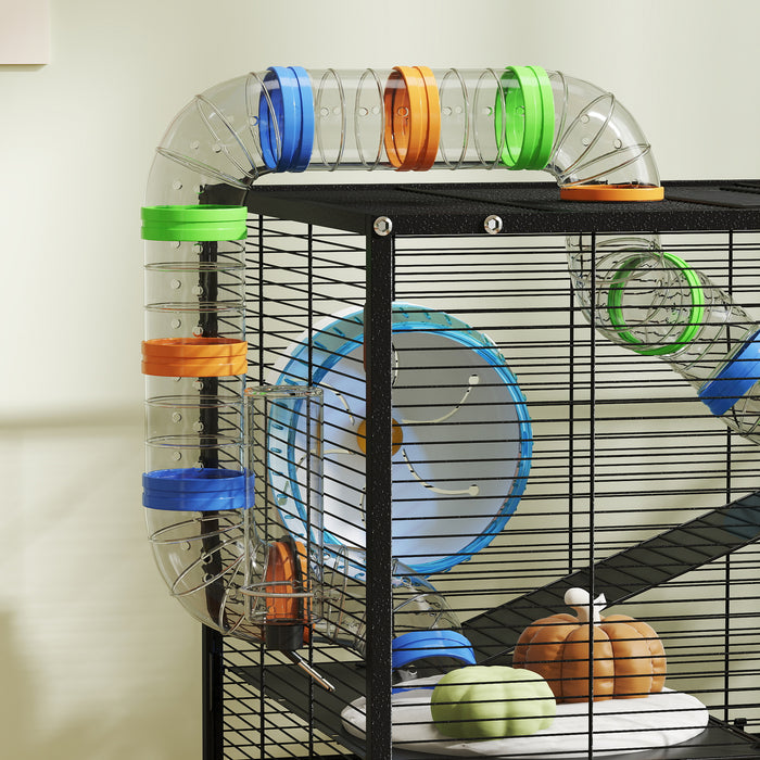 PawHut 3 Tier Large Hamster Cage on Wheels with 17 cm Deep Tray, Storage Shelf for Syrian, Gerbil, Rats