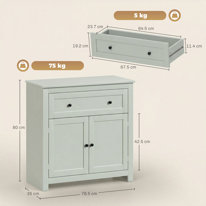 HOMCOM Sideboard Storage Cabinet, Modern Kitchen Cupboard with Adjustable Shelf, Drawer and Double Doors, Green