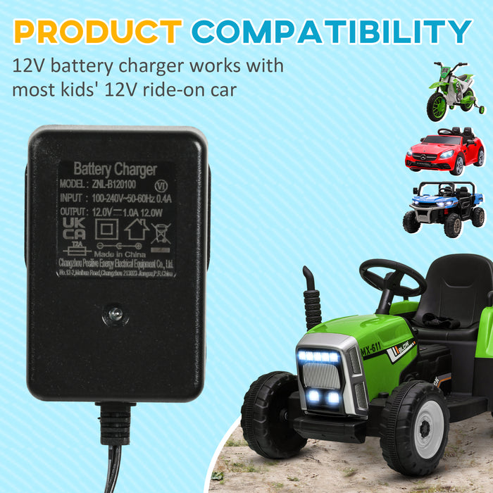 12V 1A Vehicle Battery Charger - Compatible with Electric Ride-On Cars - Keeps Kids' Toy Vehicles Powered and Ready for Adventure