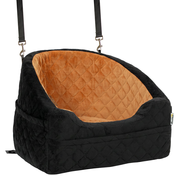 PawHut Dog Car Seat, Detachable Washable Dog Booster Seat with Thick Cushion, Seat Belt, Pockets for Small Under 10kg, Brown