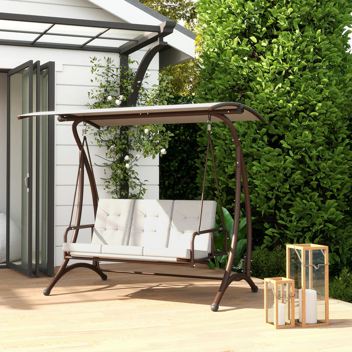 Outsunny 3 Seater Garden Swing Seat Bed, Convertible Swing Chair Bench with UPF30+ Adjustable Canopy, Cushioned Seat and Weather Resistant Steel Frame, Grey