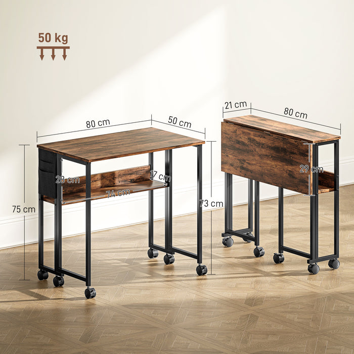 HOMCOM 80 cm Drop Leaf Writing Work Desk - Rustic Brown