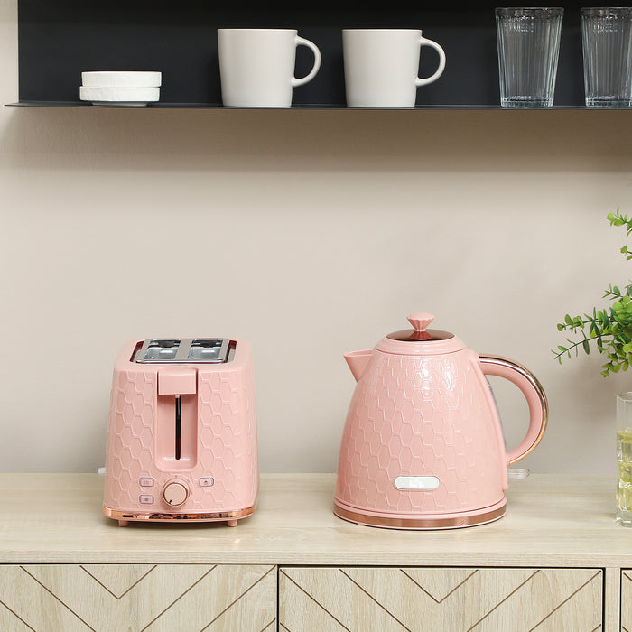 HOMCOM 1.7L 3000W Fast Boil Kettle & 2 Slice Toaster Set, Kettle and Toaster Set with Auto Shut Off, Browning Controls, Light Pink