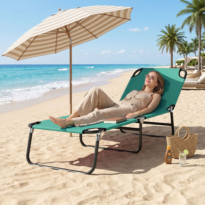 Outsunny Foldable Sun Lounger with 5-Position Adjustable Backrest, Outdoor Portable Recliner Chaise Lounge Chair, Green