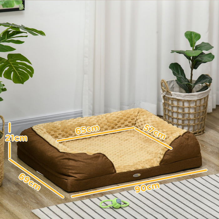 Calming Plush Dog Bed - Anti-Slip, Removable Cover Pet Mattress for Medium Dogs, 90x69x21cm - Comfort Solution for Restless Pets in Brown