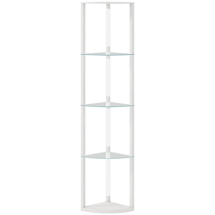 HOMCOM LED Floor Lamp with Shelves, Dimmable Standing Lamp with Foot Switch for Living Room, Bedroom, White