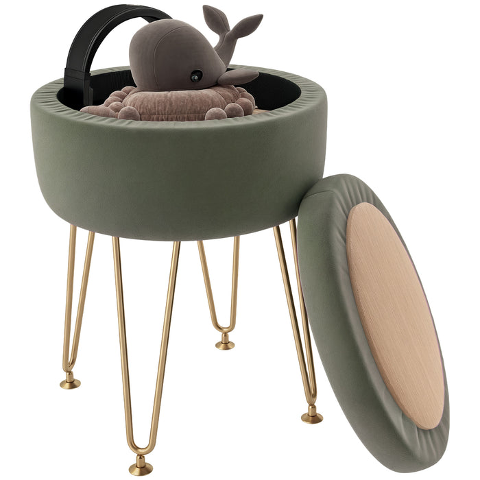 HOMCOM 5L Velvet-Feel Storage Ottoman - Green