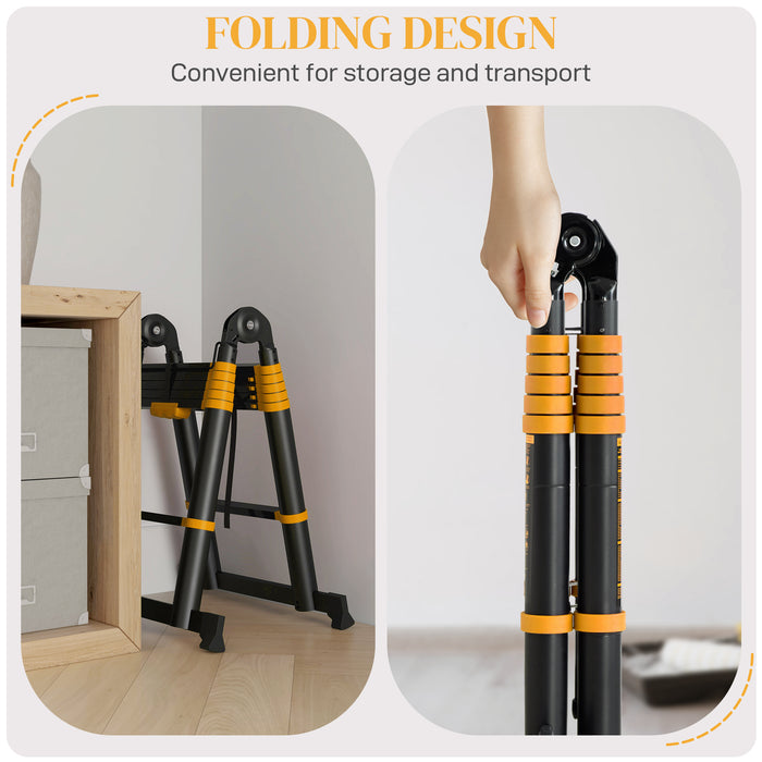 3.8M Duo Aluminium Ladder with Integrated Tool Holder - Herringbone Extendable Ladder, 12 Non-Slip Steps for Safety - Ideal for DIY Enthusiasts and Professional Use