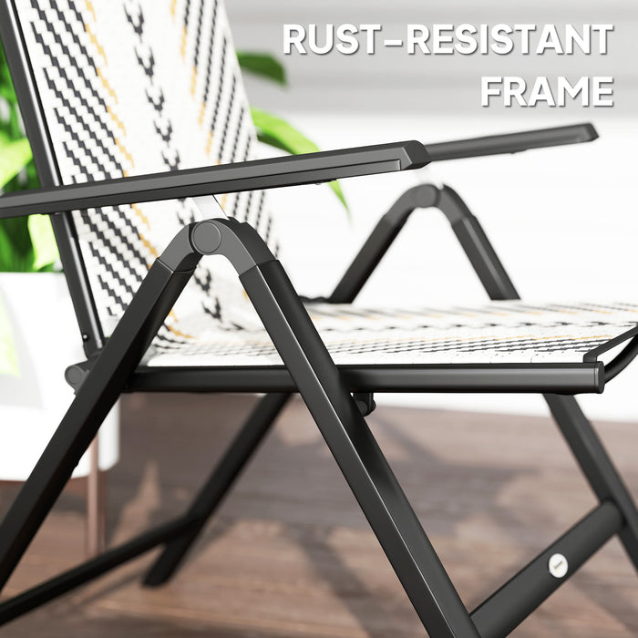 Outsunny Outdoor Rattan Folding Chair with 5-Position Adjustable Backrest, Wicker Garden Dining Chair with Wide Armrest, Set of 2 for Patio, Terrace, Balcony, Black