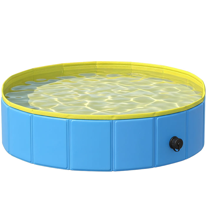 PawHut Foldable Dog Pool for Puppies and Ducks Dog Paddling Pool Bath Tub, Blue, 100 x 30 cm