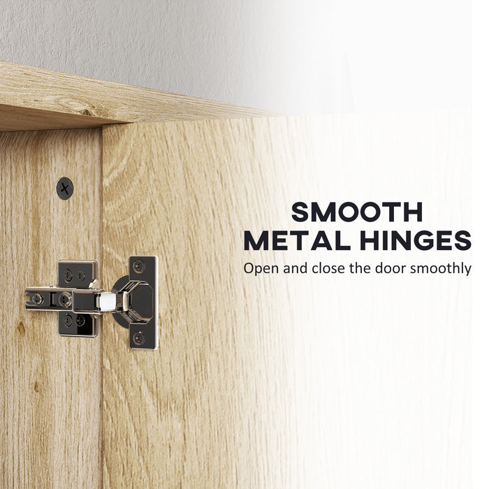 HOMCOM Five-Shelf Mirrored Bathroom Cabinet - Wood-Effect