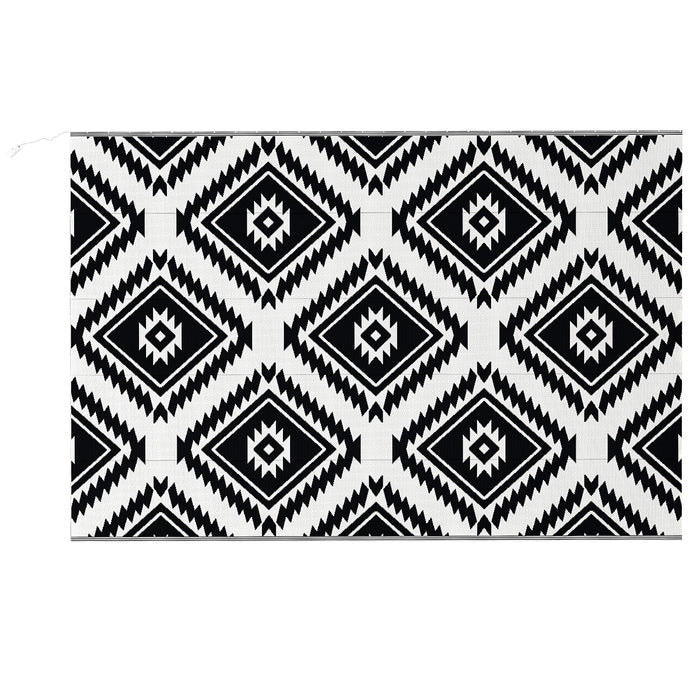 Reversible Black & White RV Camping Rug with LED Lights - Durable 182x274cm Outdoor Mat, Easy-Clean Plastic Straw Material - Perfect for Campers & Outdoor Enthusiasts