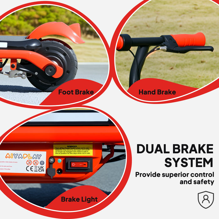 AIYAPLAY Electric Scooter for Kids Ages 6-14, with Dual Brakes, Flash Wheel and Colourful Light, Kids Electric Scooter E Scooter, Up to 12 KM/H & 10 KM, Red