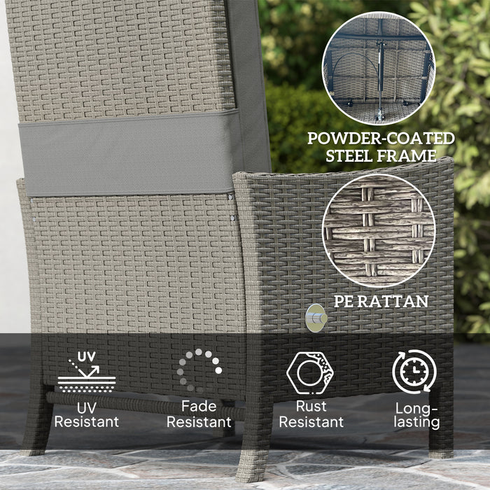 Outsunny 5 Piece Rattan Garden Furniture Set, Wicker Outdoor Furniture with 2 Armchairs, 2 Footstools and Glass Top Coffee Table with Shelf, Cushions for Patio Balcony, Dark Grey