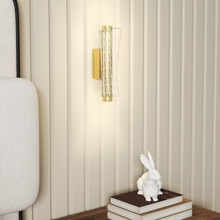 HOMCOM Led Wall Lamp 2 Pack, 9W Modern Indoor Geometric Mesh Wall Light, Colour Temperature Adjustable 3000K/4000K/6500K for Bedroom, Living Room, Hallway, Stairs, Gold Tone