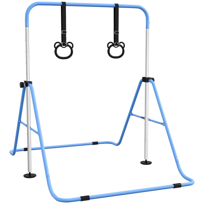 Foldable Children's Gymnastics Bar with Adjustable Height - Non-Slip Mats Included - Perfect for Aspiring Gymnasts Age 3 and Up, Vibrant Blue