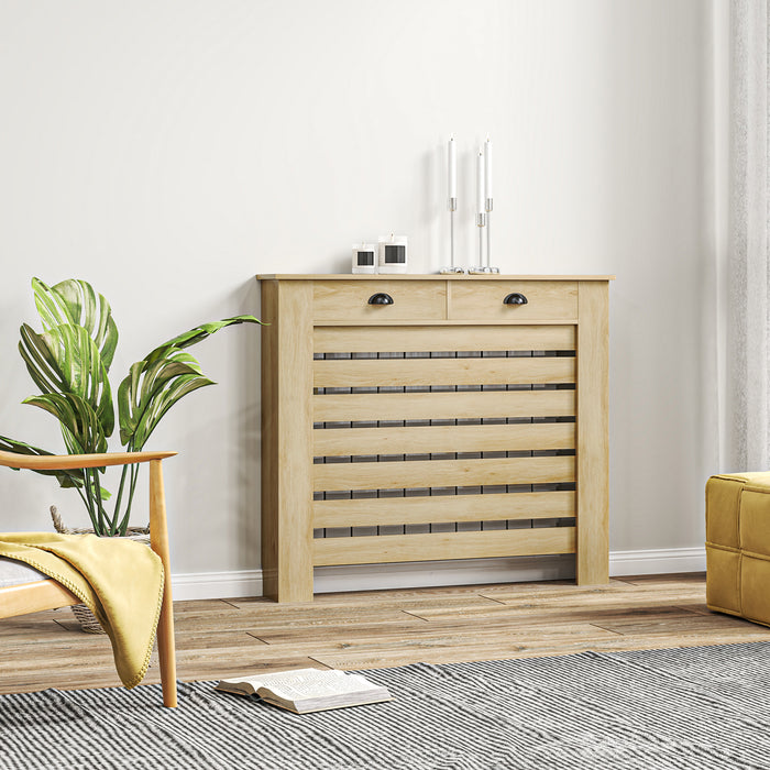 HOMCOM 95.5H x 111Wcm Radiator Cover, with Drawer - Oak