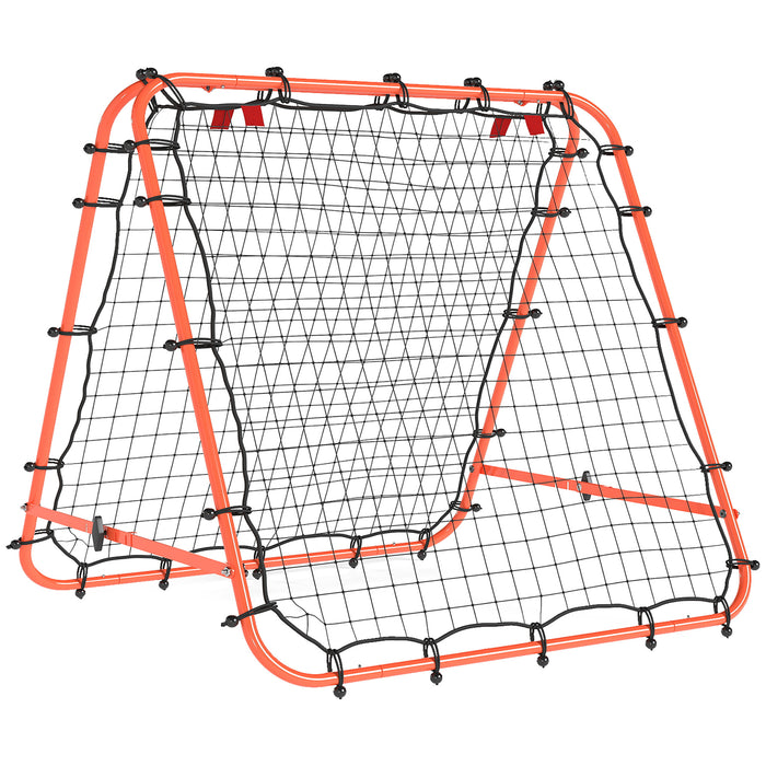 HOMCOM Double Sided Football Rebounder Net, Football Rebound Goal with Five Adjustable Angles, Orange