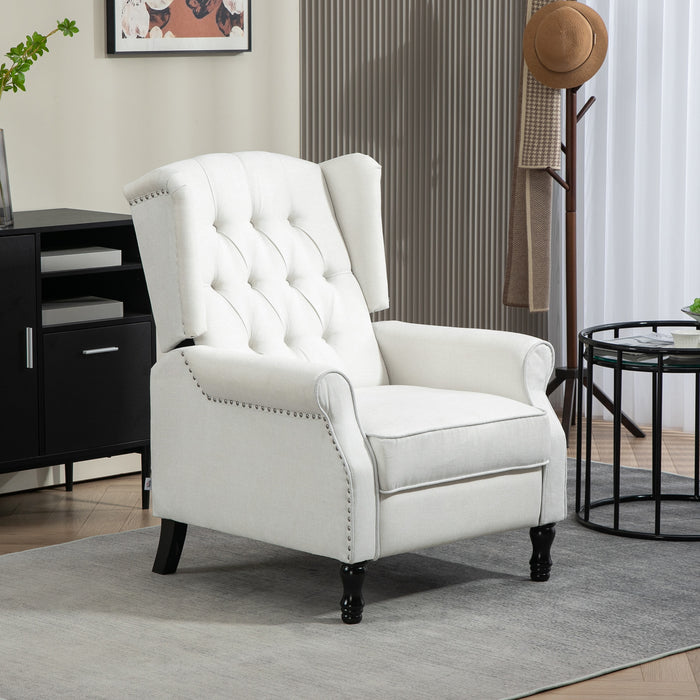 HOMCOM Recliner Armchair, Vintage Reclining Chair with Nail Head Trim, Wingback Chair with Button Tufted Back and Footrest, for Living Room, Cream White | Aosom UK