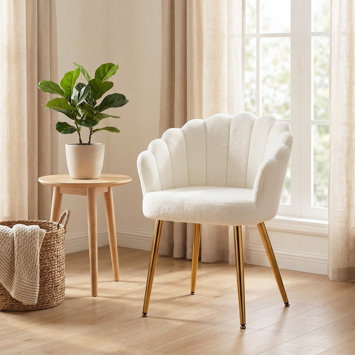 HOMCOM Lounge Chair Petal-Back Armchair Metal Metal Legs for Living Room Bedroom Cream