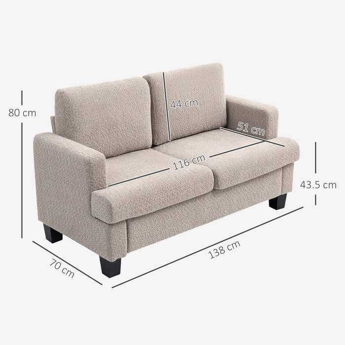 HOMCOM 2 Seater Sofa, 138 cm Loveseat Sofa with Removable Back Cushions, Chenille Fabric Small Couch Settee with S-springs for Living Room, Bedroom, Home Office, Light Brown