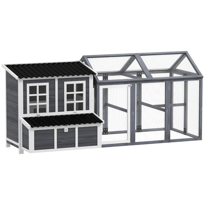 PawHut 2-Piece Wooden Chicken Coop and Run Set, Poultry Run Cage with Nesting Box, Slide-Out Tray, Roof, Perch